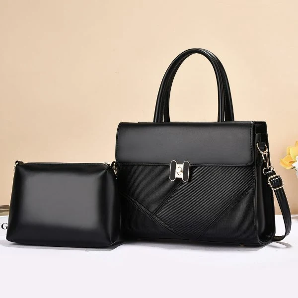 2-Piece Women’s Geometric Panel Handbag Set – Top Handle Shoulder Bag & Clutch