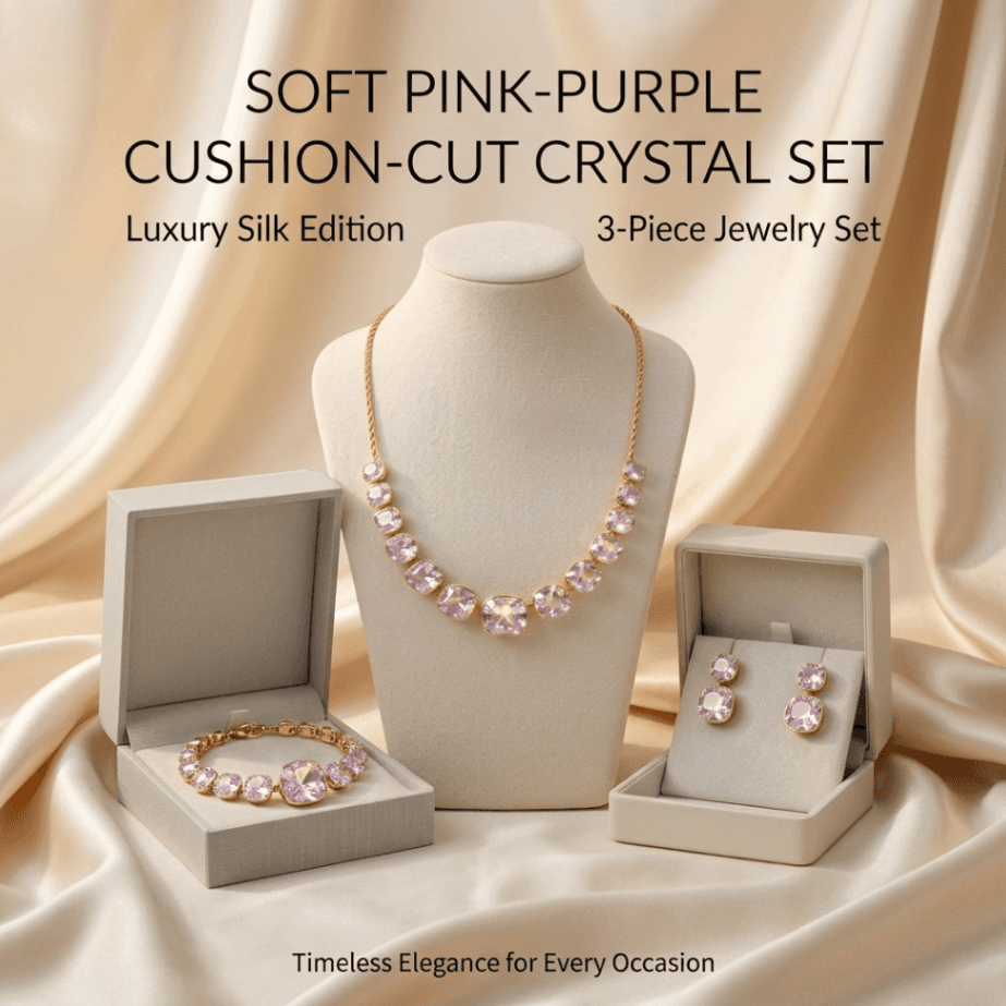 European and American fashion handmade diamond-studded crystal necklace and earrings set - stylish and elegant