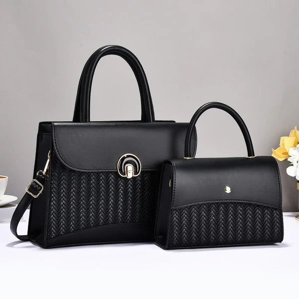 Mat Heart 2-Piece Women’s Woven-Texture Handbag Set – Top Handle Bag & Mini Handbag