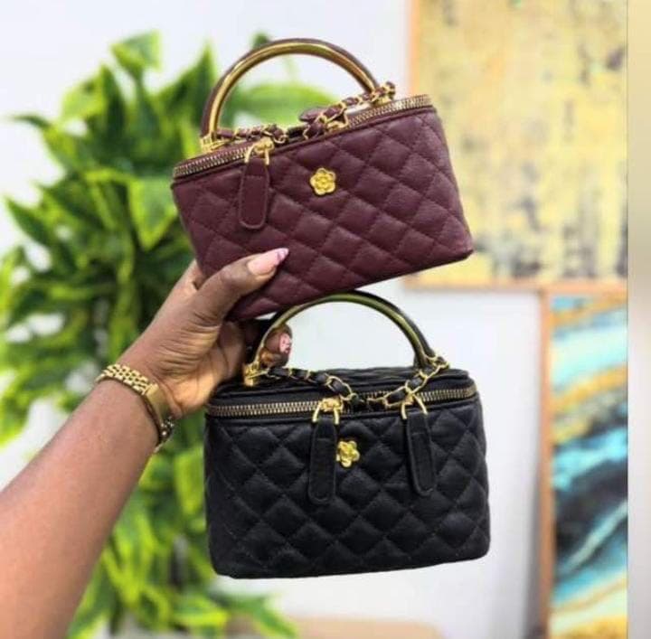 Women’s Quilted Handbag with Gold Hardware – Burgundy & Black Top Handle Bag