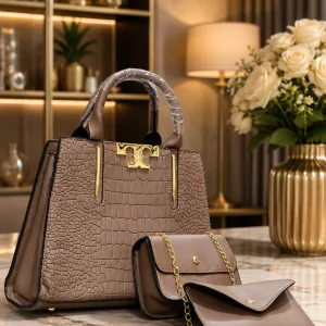 Luxury 3-Piece Crocodile-Texture Women’s Handbag Set – Tote Bag, Shoulder Bag & Clutch
