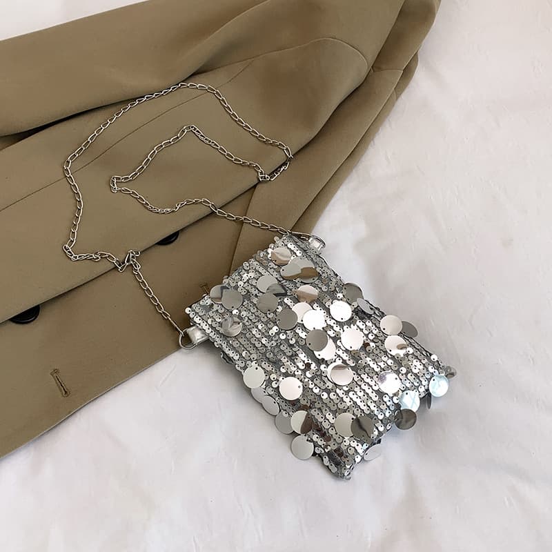 2025 Summer Fashion Trend Sequin Small Square Phone Bag for Women, Unique Stylish Shoulder Bag, Mini Chain Crossbody Bag
