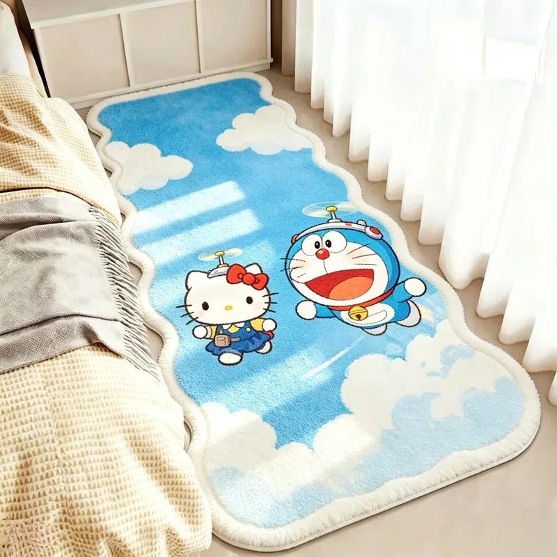 Cartoon Doraemon-style faux cashmere rug, easy to clean, sound-absorbing, suitable for living rooms and bedrooms, soft and skin-friendly, ideal as a bedside rug