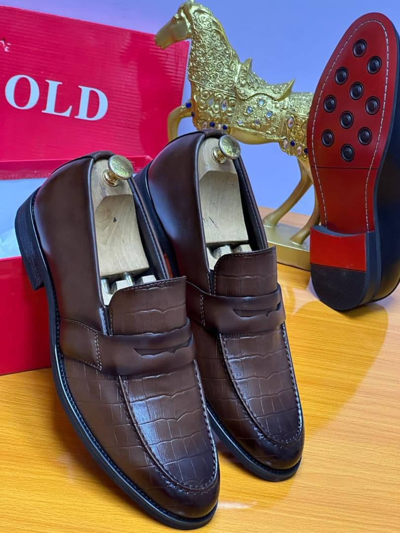 Men's Crocodile Pattern Loafers, Metal Buckle Formal Slip-On Shoes, Business & Wedding Dress Shoes