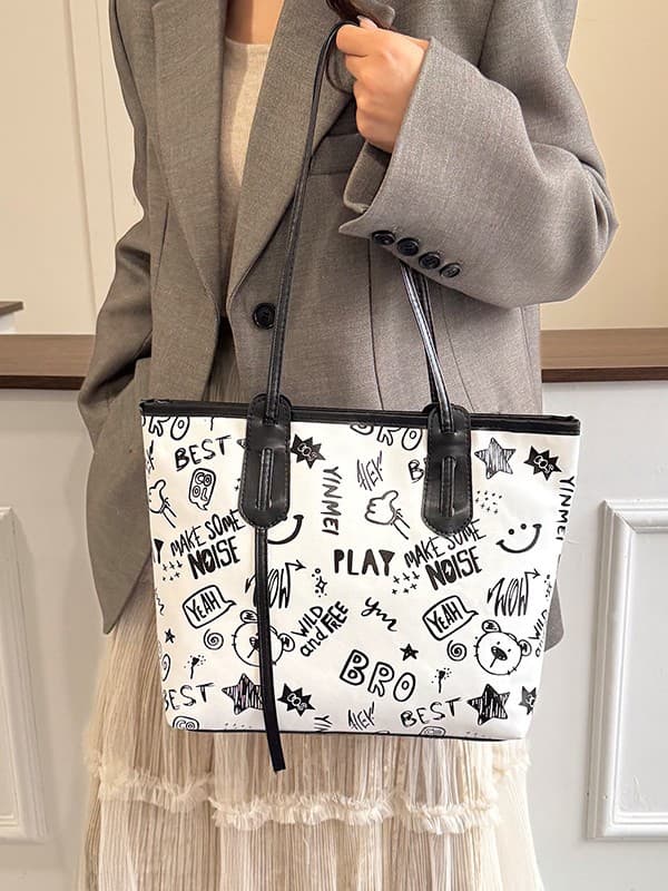 New Simple Large-Capacity Tote Bag, Fashion Printed Large Handbag, Women's Shoulder Bag
