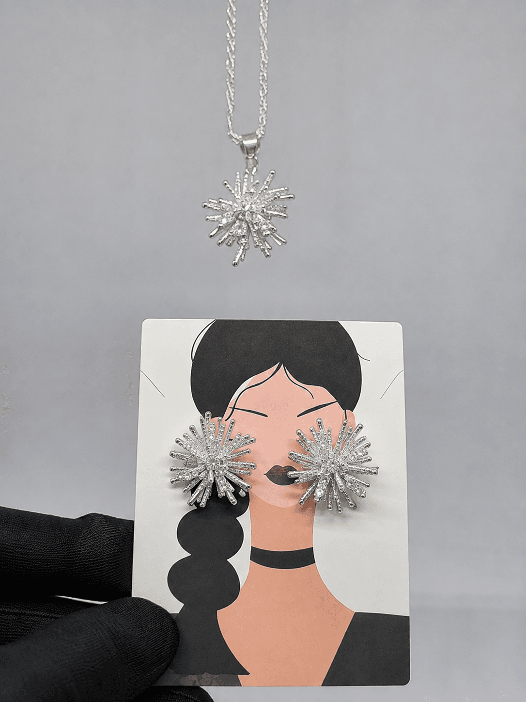 Silver Starburst Snowflake Set earrings jewelery for women