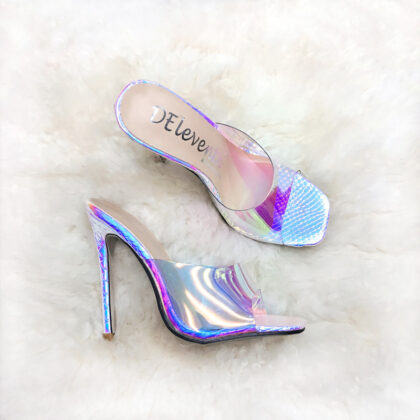 silver square toe high heels sandals