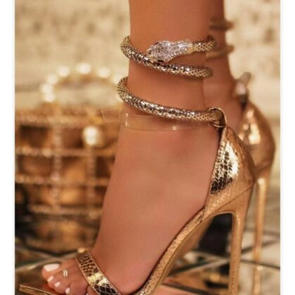 simple snake decoration buckle belt pointed toe stiletto sandals